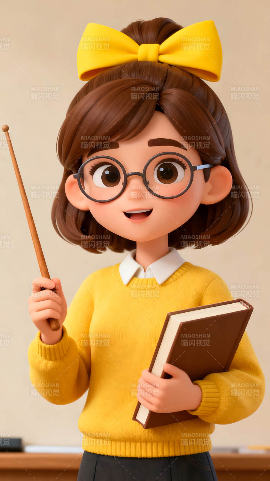 卡通老师拿着教鞭和书本图片