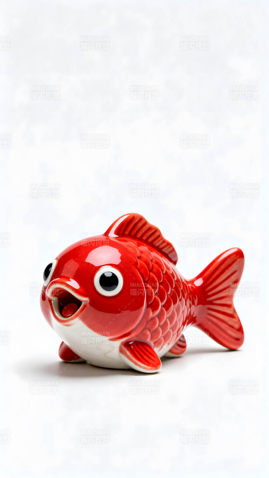 红色瓷鱼摆件特写简约风格图片