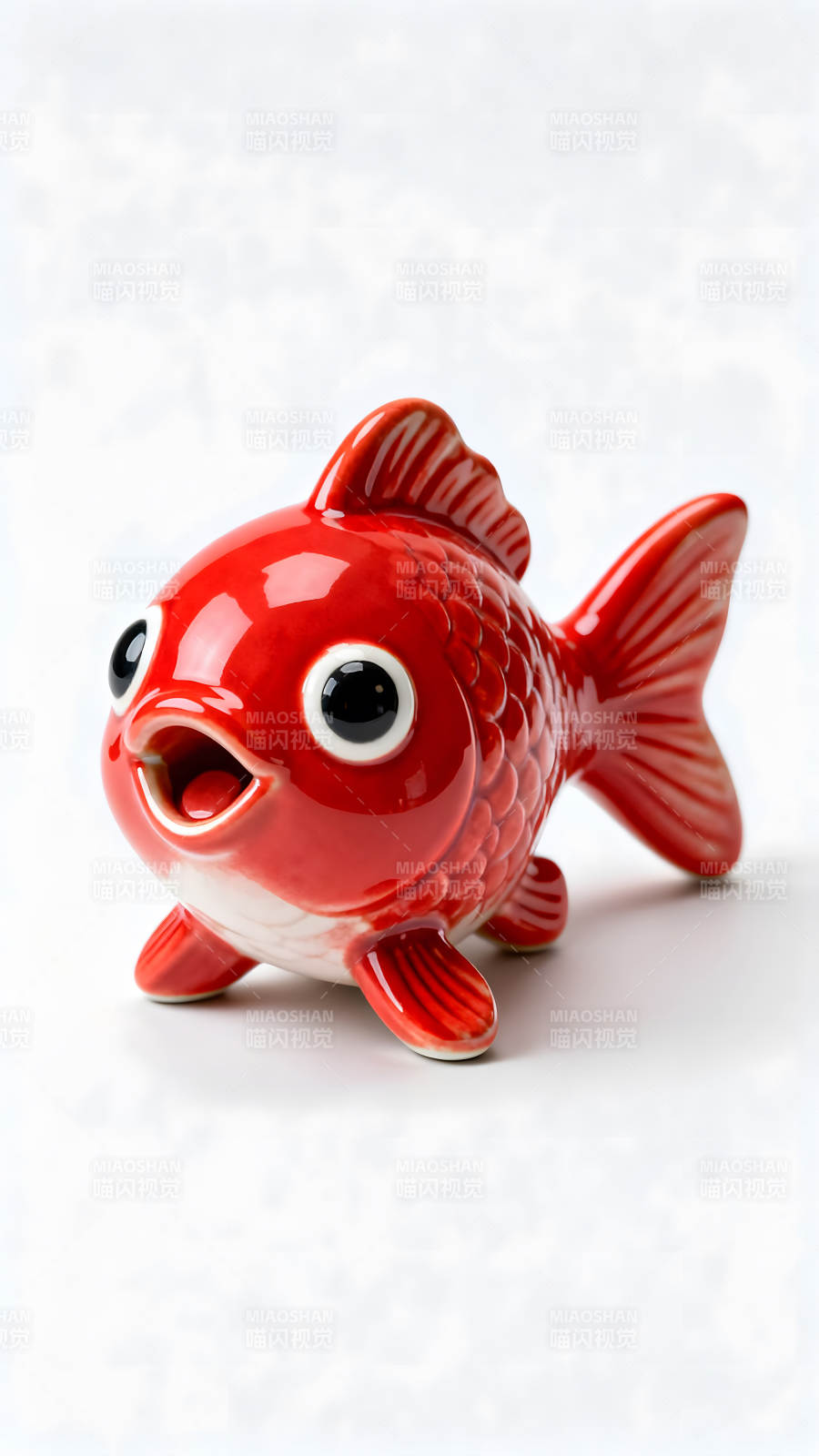 红色陶瓷金鱼造型摆件图片