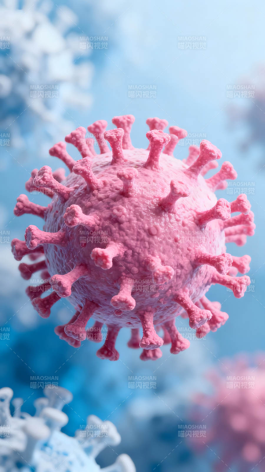 新冠病毒特写粉色球体结构图片