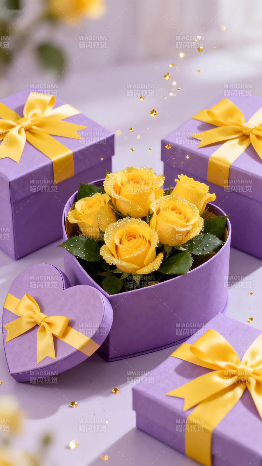 鲜花礼盒与精致礼物堆砌图片
