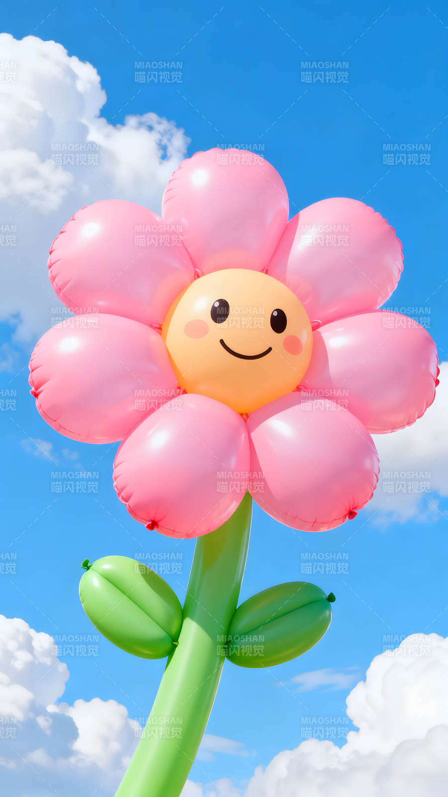 气球花朵笑脸迎人蓝天白云图片