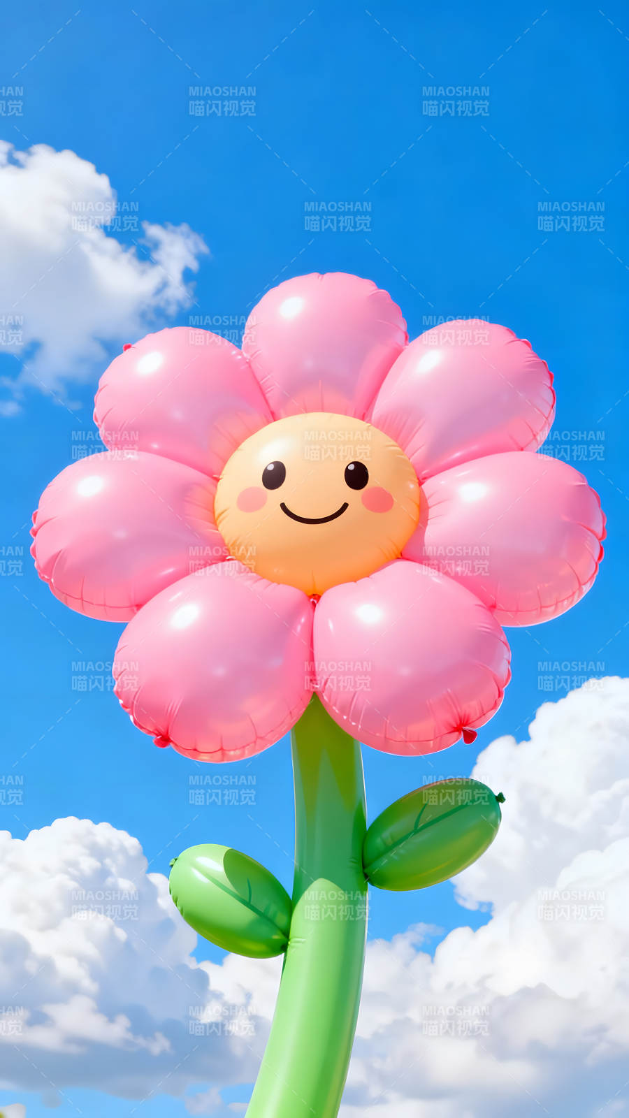 巨型花朵气球在蓝天下绽放图片