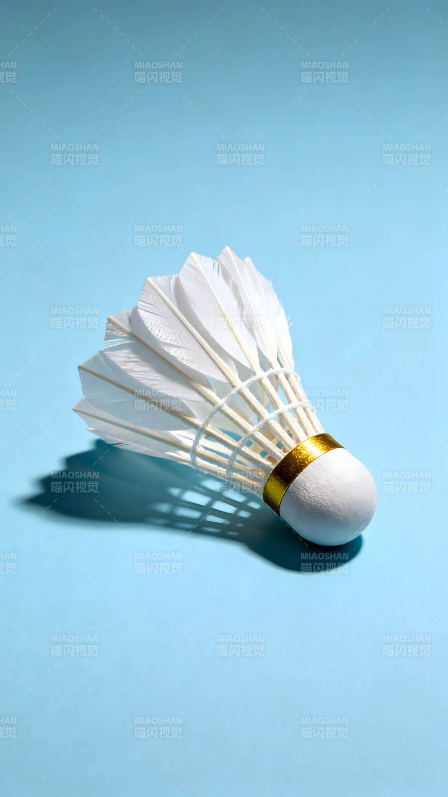 羽毛球特写蓝底色图片