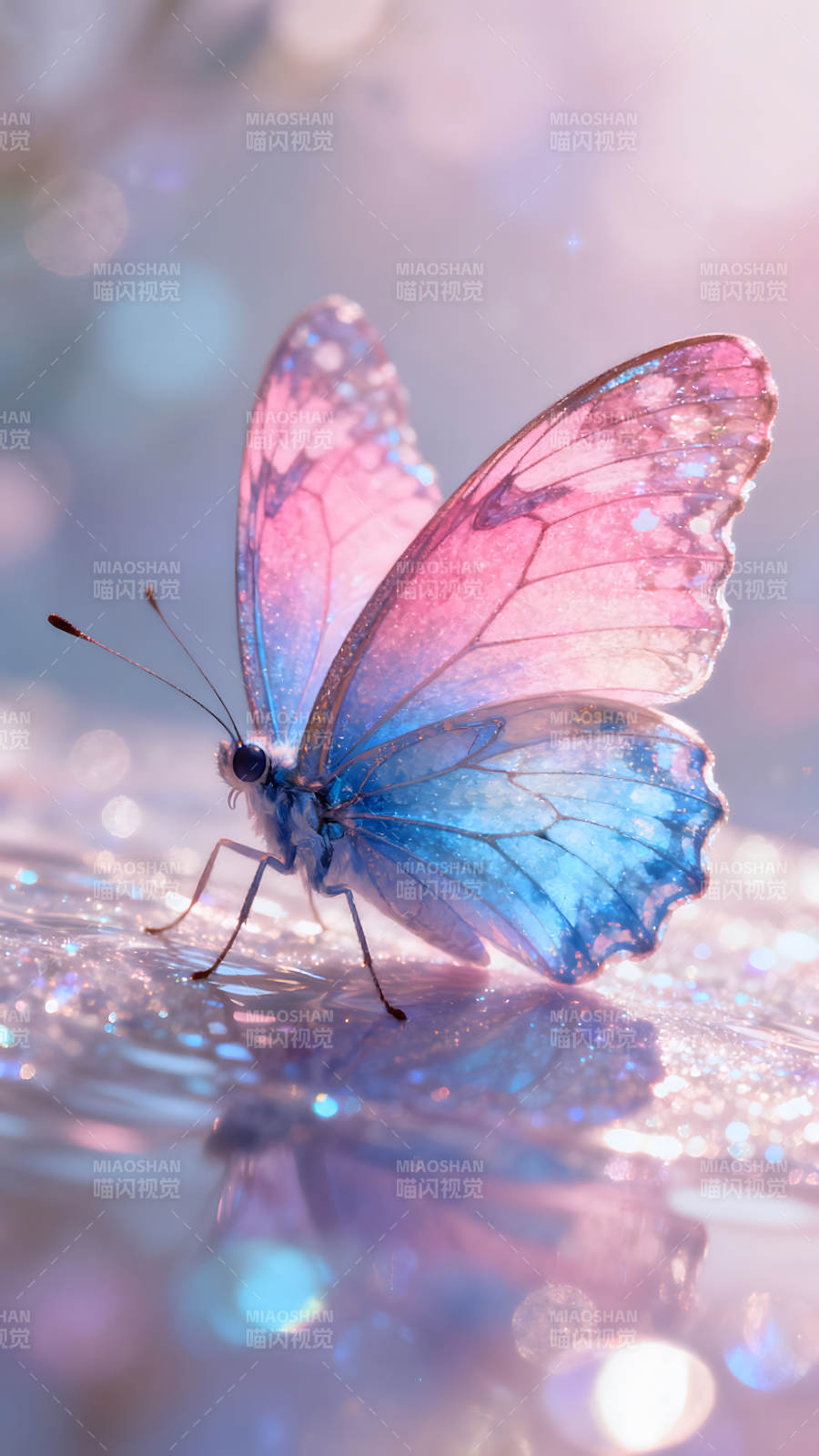 粉蓝蝴蝶静谧闪耀图片