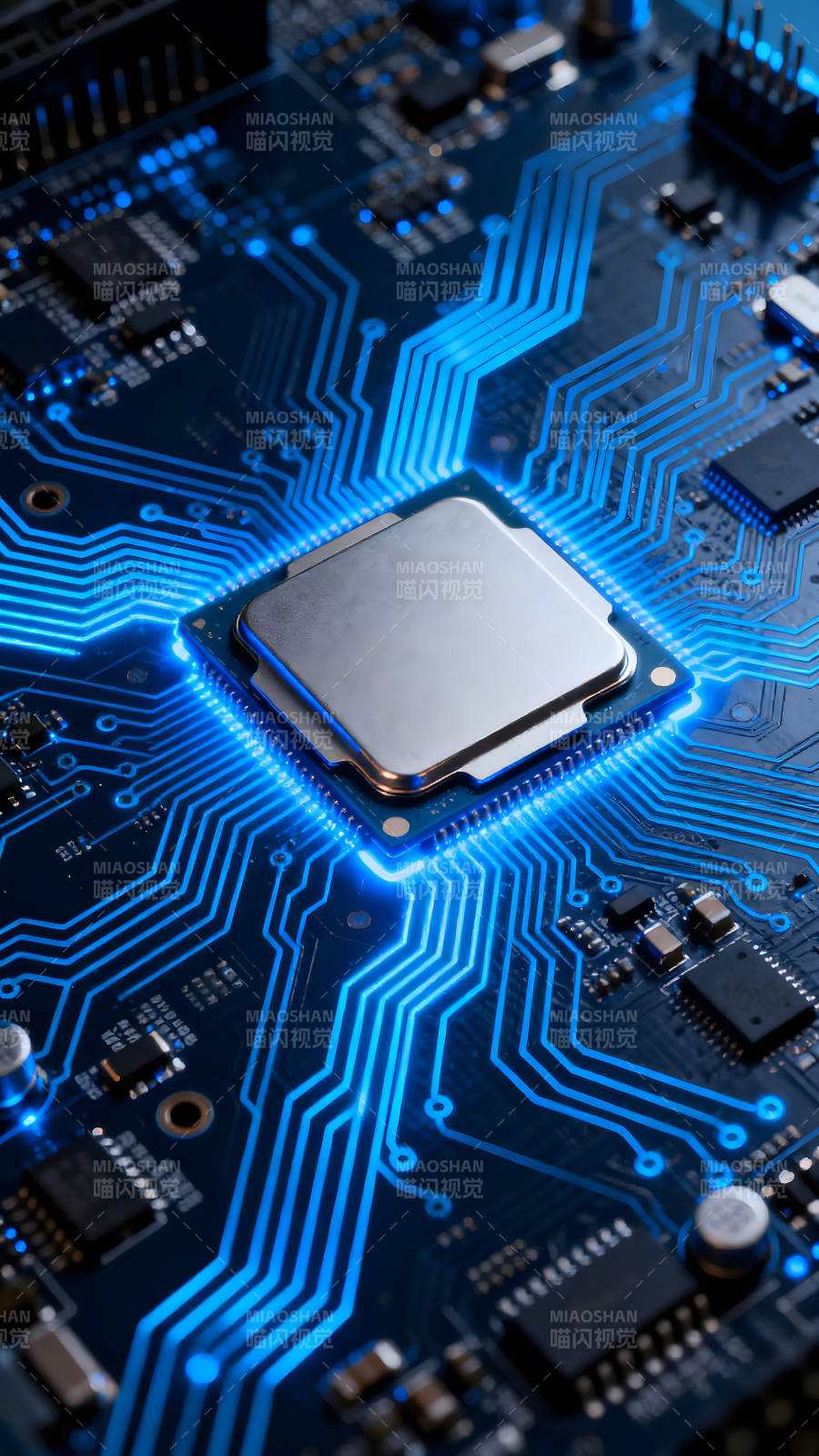 电路板特写芯片闪耀图片