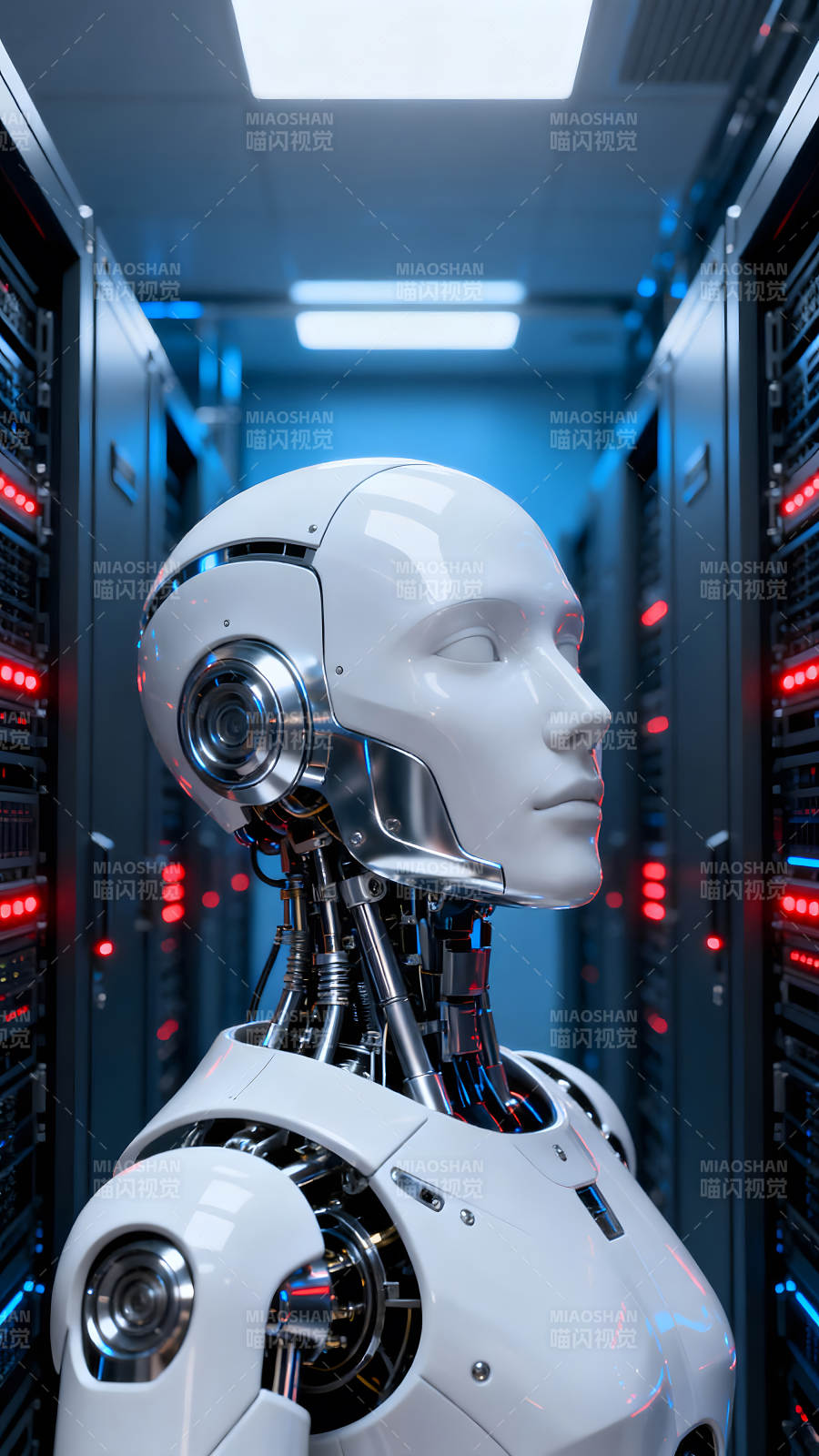 机器人注视数据中心图片