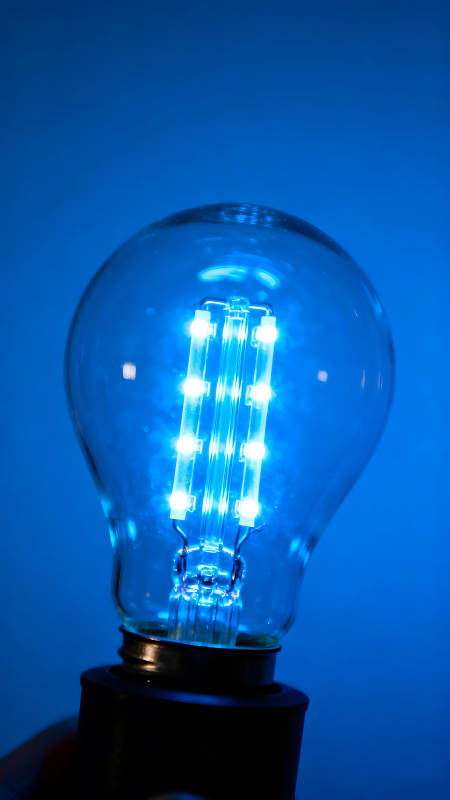 蓝光灯泡特写闪耀的光芒图片