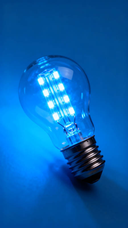 蓝光灯泡特写摄影图片