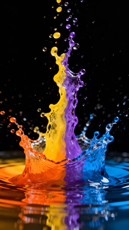 彩色水花绽放黑色背景图片