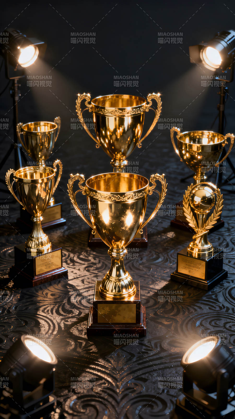 金色奖杯在聚光灯下闪耀图片