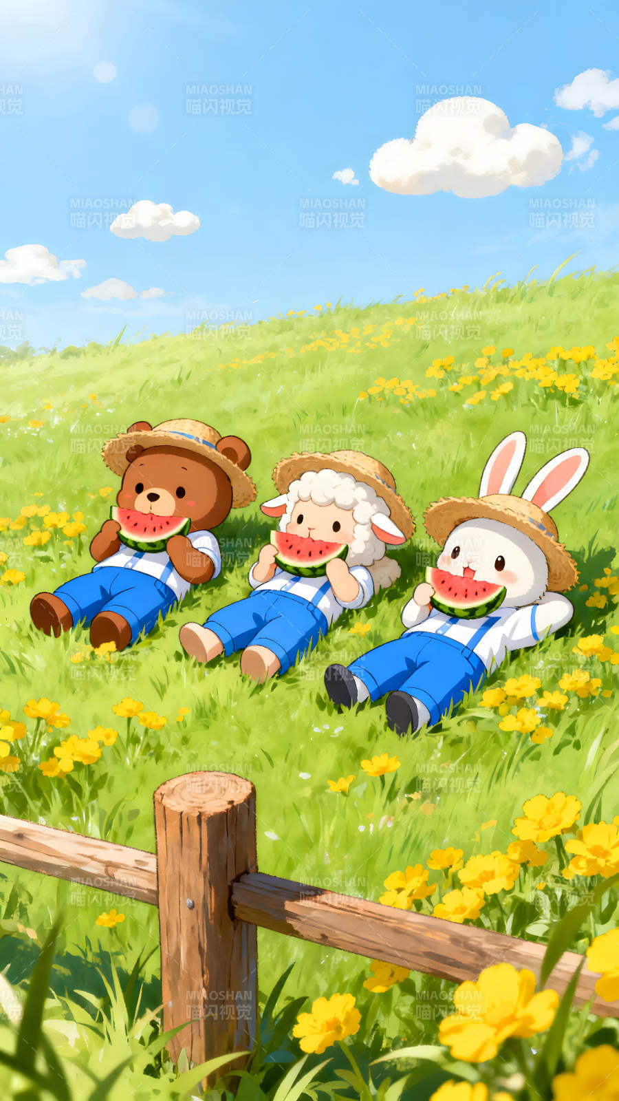 小动物夏日吃西瓜图片