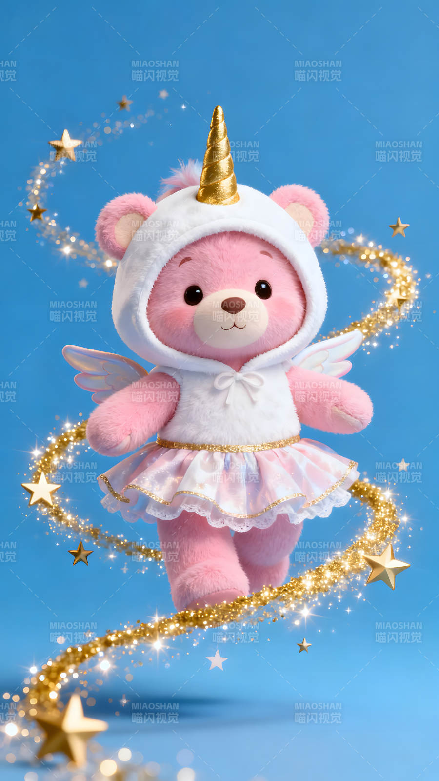 粉色小熊装扮成独角兽的样子图片