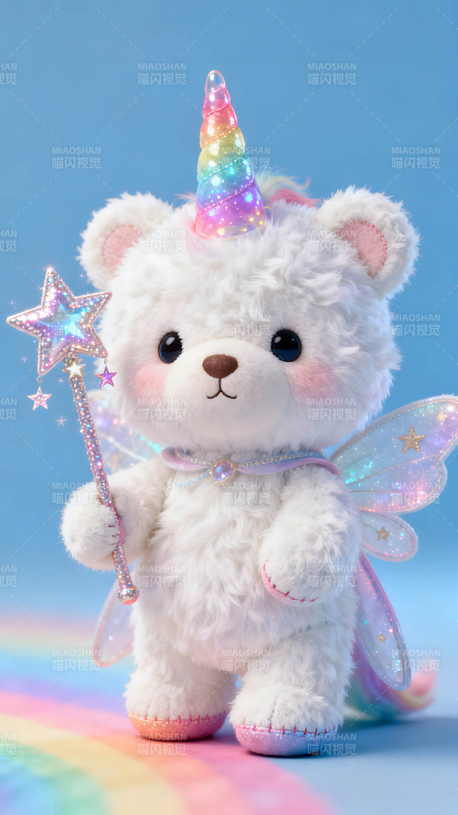 毛绒独角兽熊拿着仙女棒图片