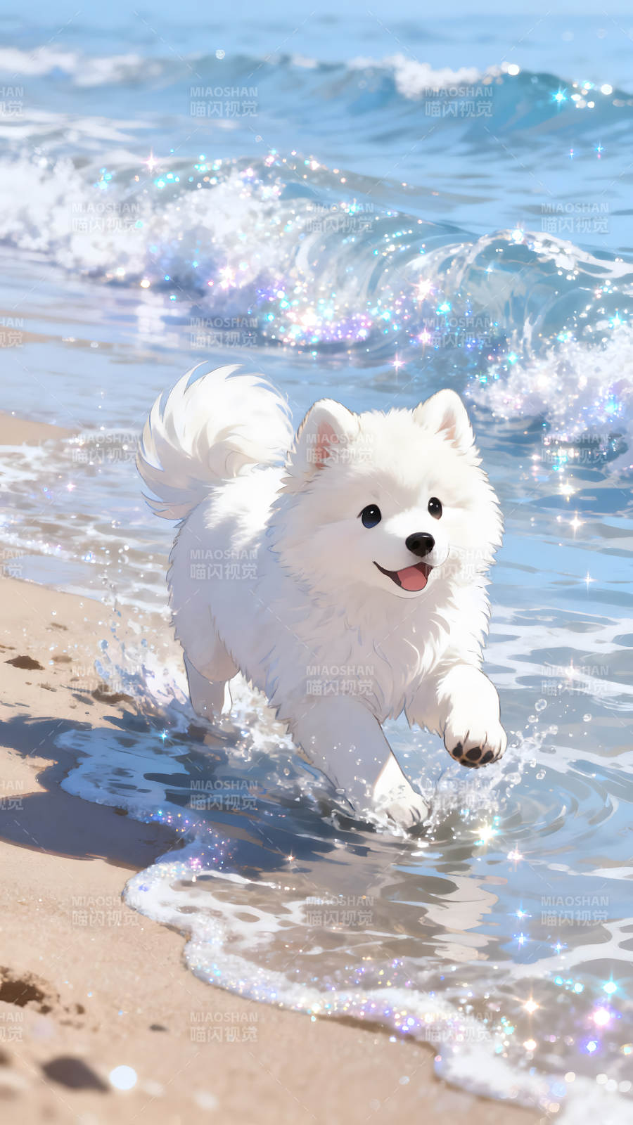 小狗海滩嬉戏清新治愈图片