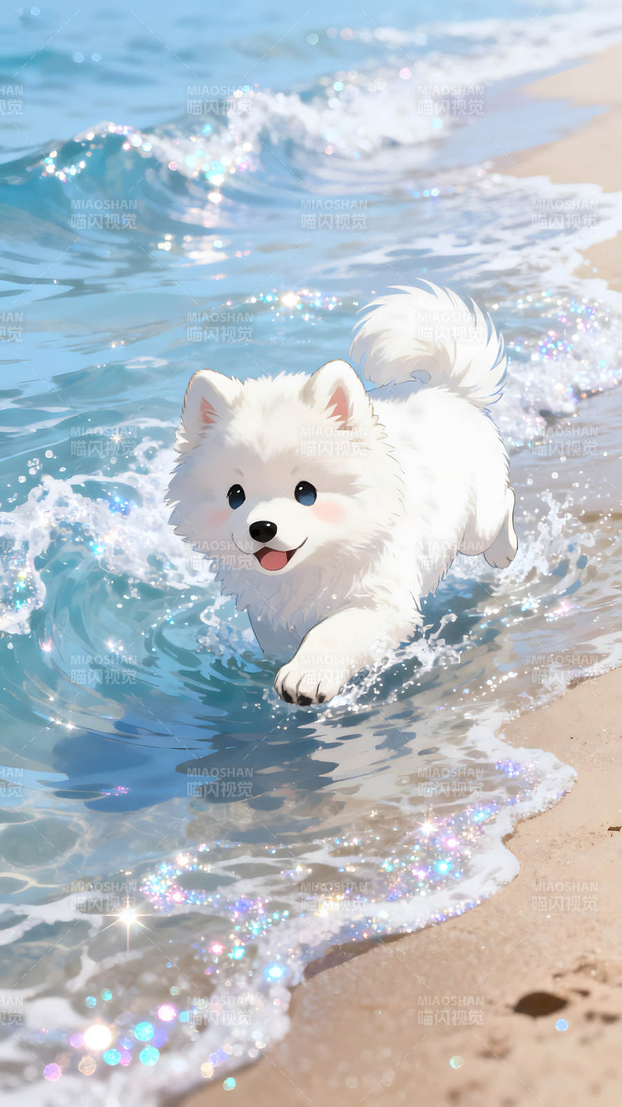 可爱狗狗海边戏水图片