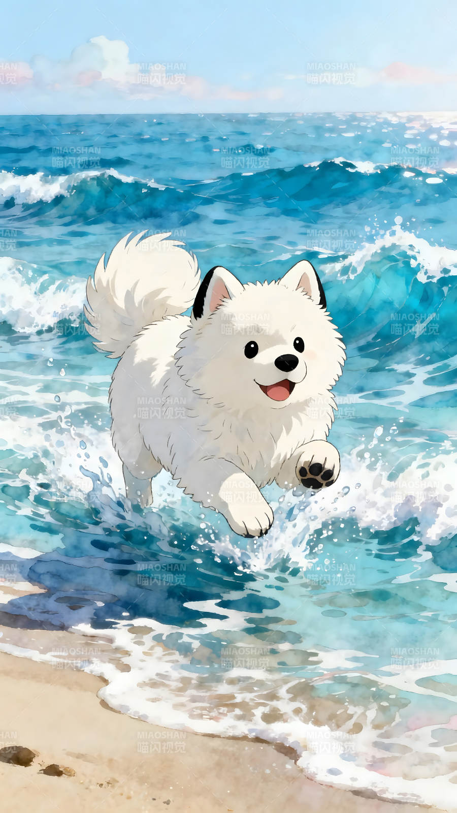 狗狗海边玩耍快乐奔跑图片