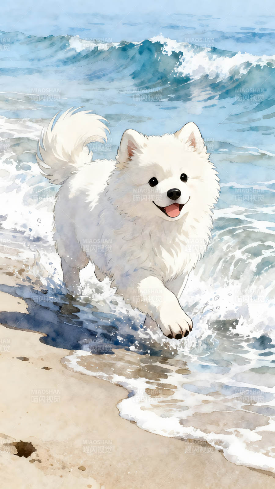 狗狗海边玩耍很开心图片