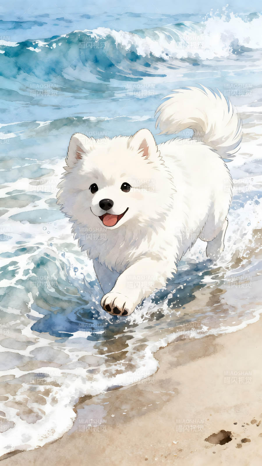 可爱狗狗海边玩耍心情愉悦图片