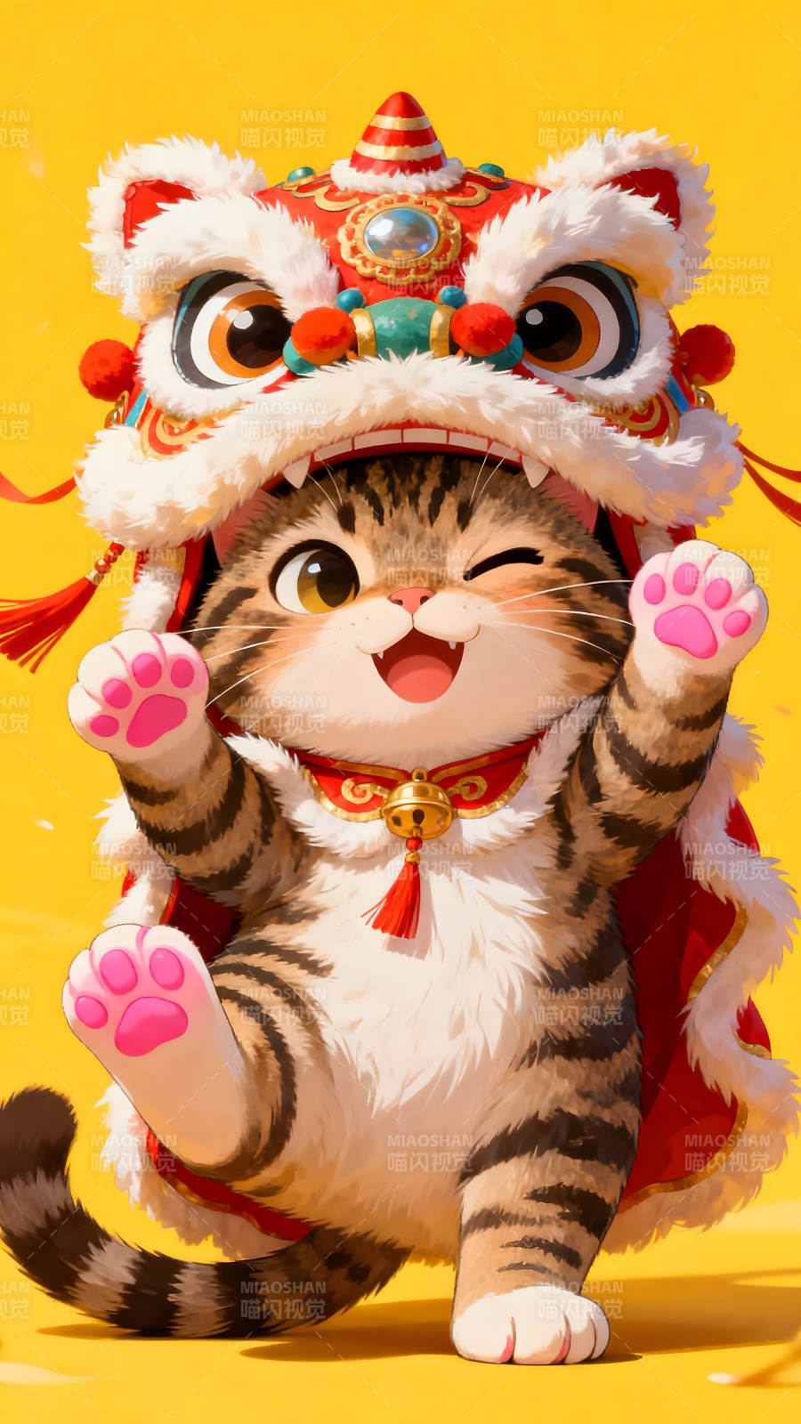 猫咪舞狮贺新年图片