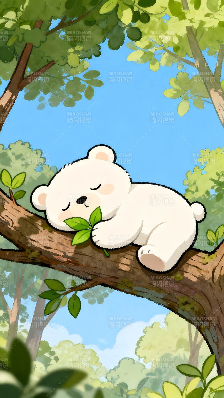 小熊树上睡觉叶子清闲图片