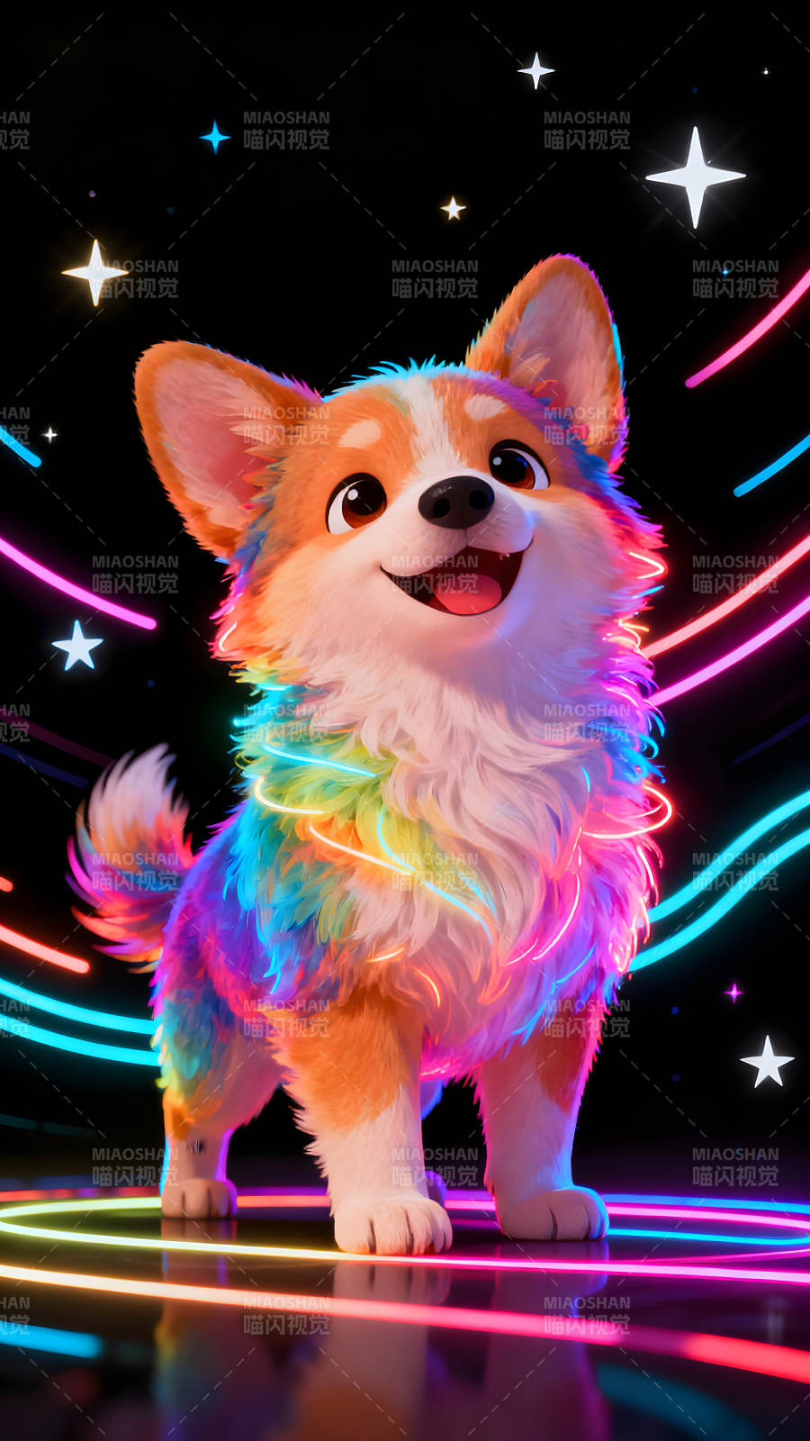 可爱彩虹柯基犬发光特效背景图片