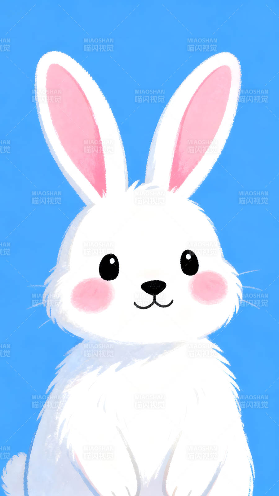 可爱的白兔在蓝色的背景下微笑图片