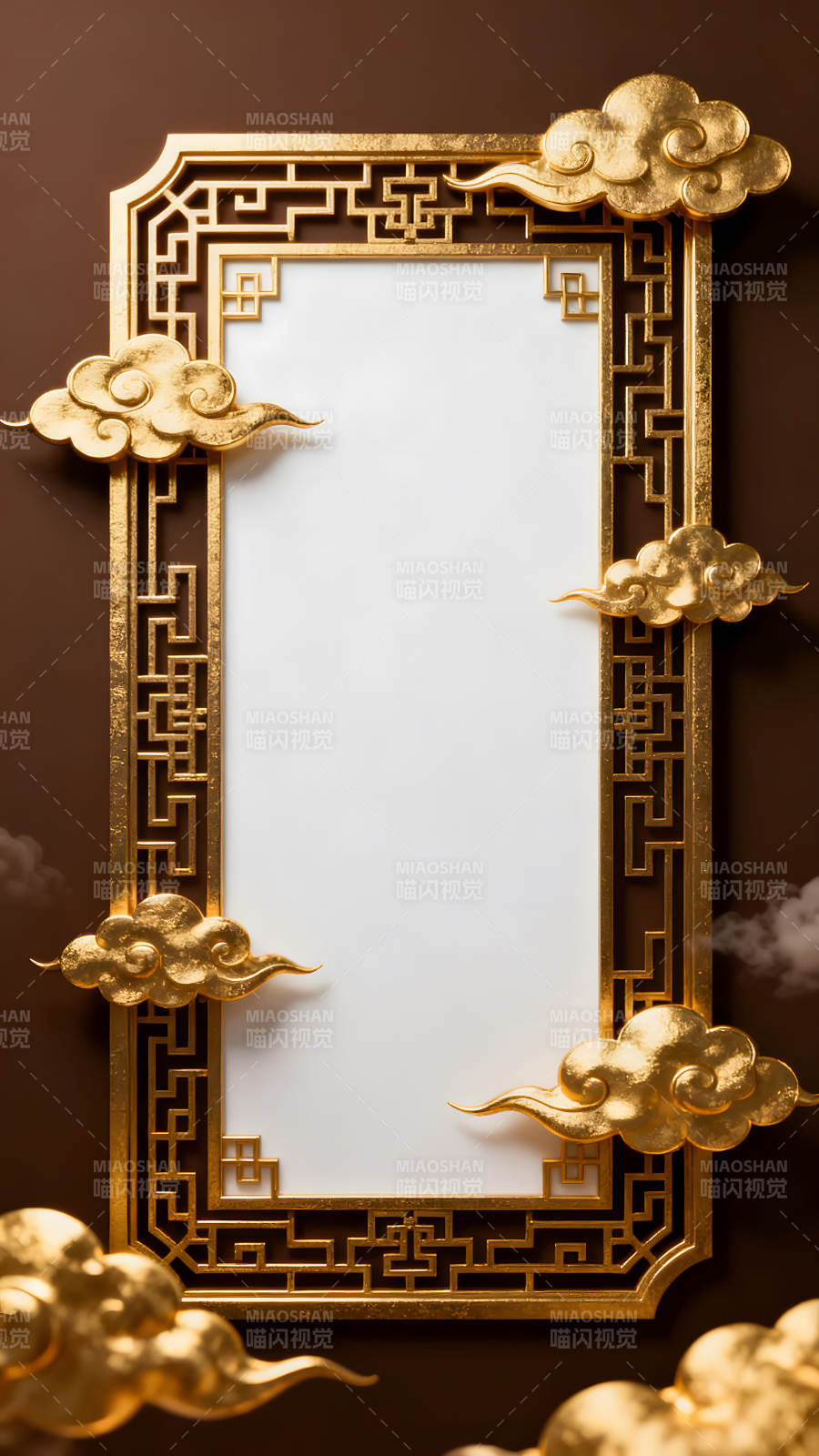 金色边框和祥云装饰的空白区域图片