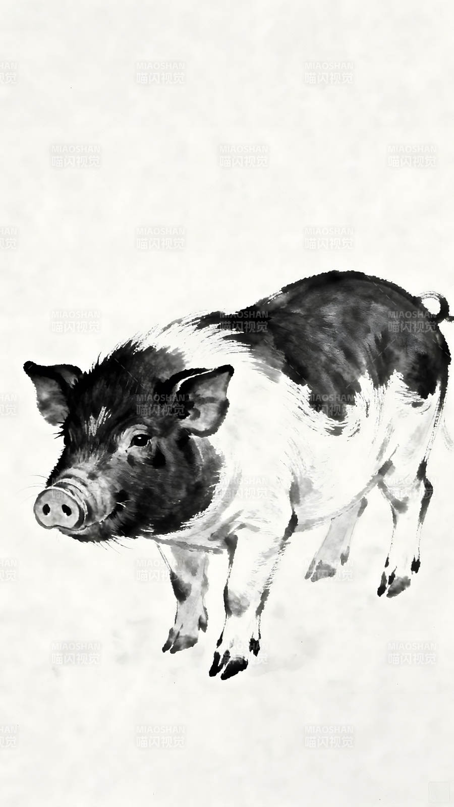水墨风格的猪绘画作品图片