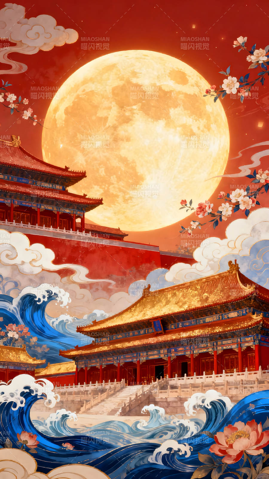 明月夜景东方建筑图片