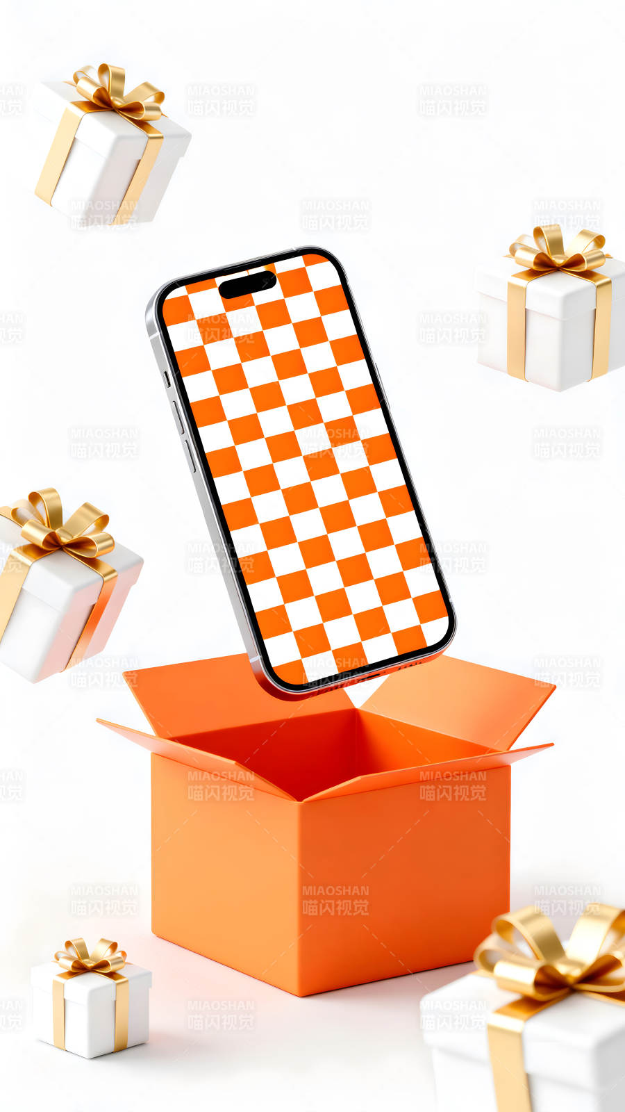 手机礼盒与礼物飘浮的创意图片
