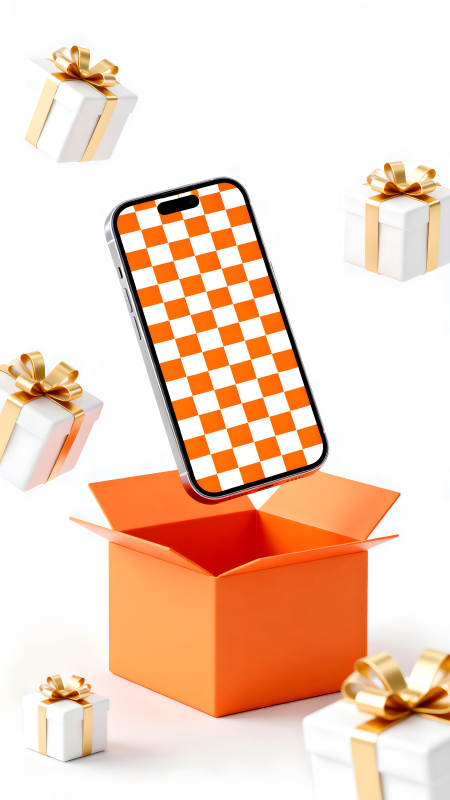 手机礼盒与礼物飘浮的创意图片