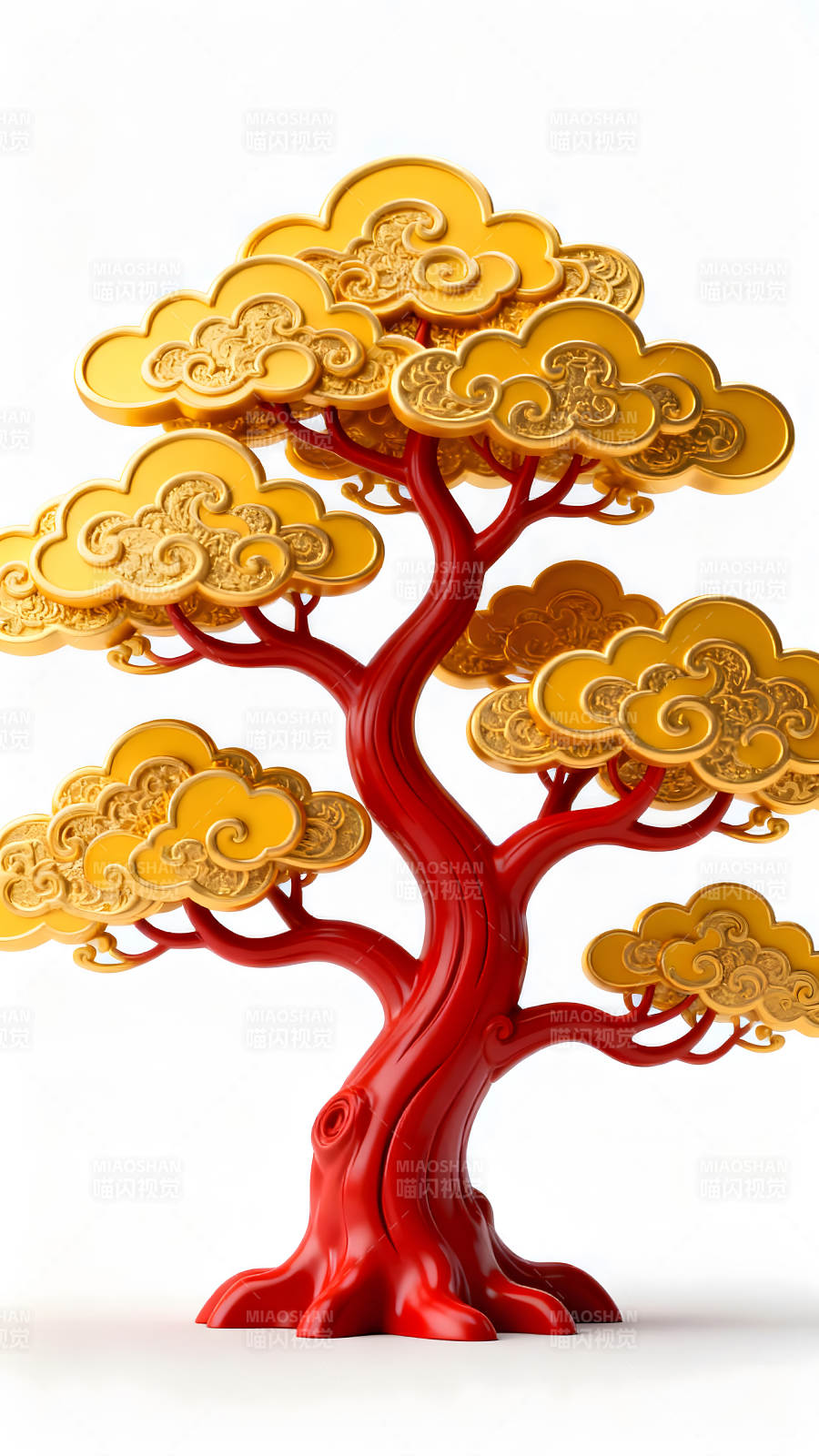 金色祥云装饰的红色树木图片