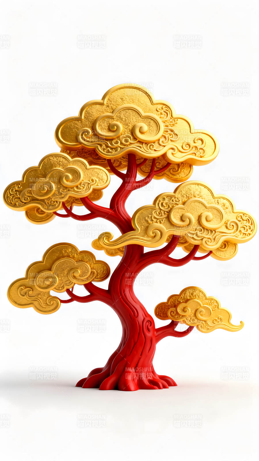 金色祥云装饰的红色树木图片