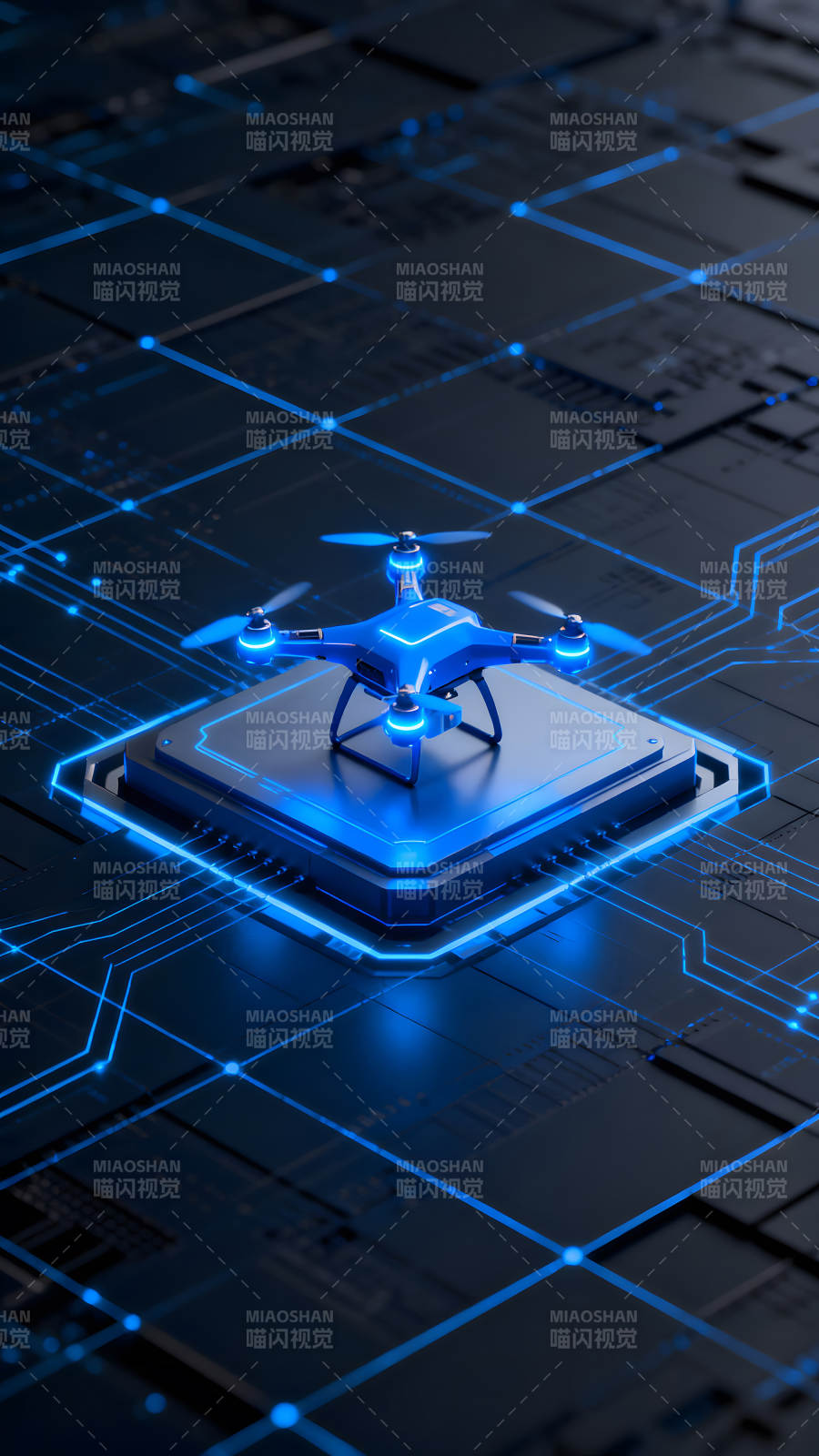 蓝色的无人机在电路板上图片