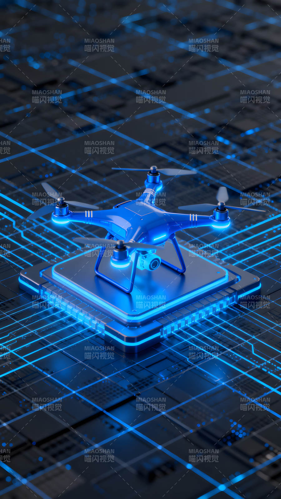 蓝色无人机在电路板上图片
