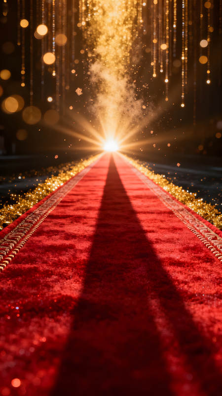 红毯通向光明聚光灯下的盛宴图片