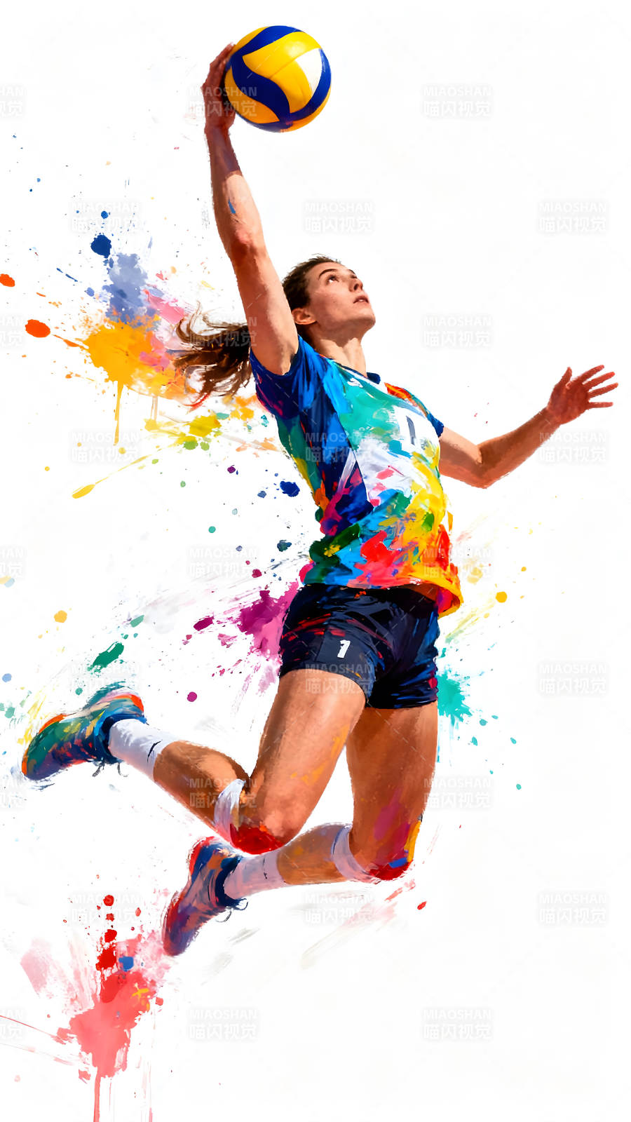 女子排球运动员扣球瞬间图片