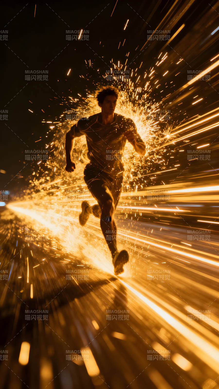 疾驰跑者燃烧轨迹图片