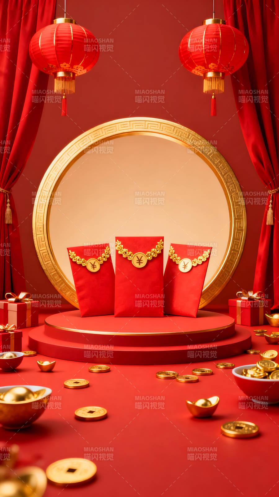 新年红色的装饰和红包图片