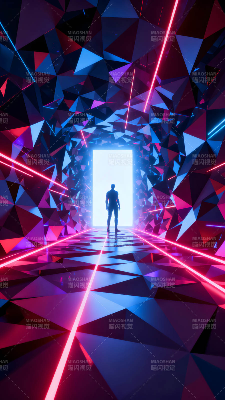 未来隧道中的孤独身影图片