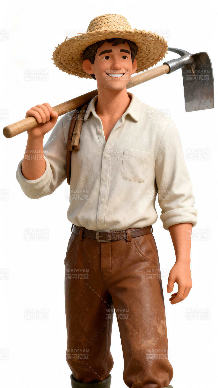 农夫肩扛锄头面带微笑图片