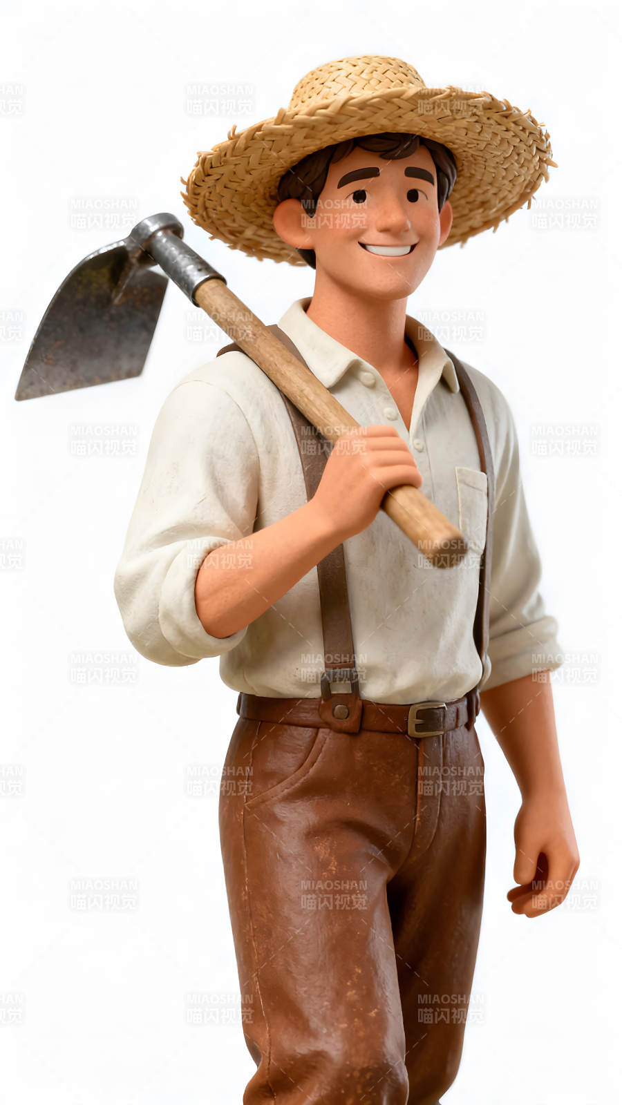 农夫雕塑手持锄头面带微笑图片
