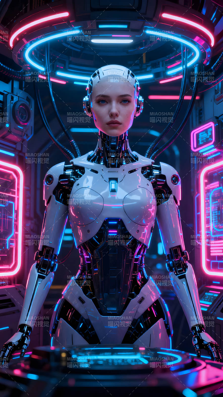 赛博朋克风格机器人女性肖像图片