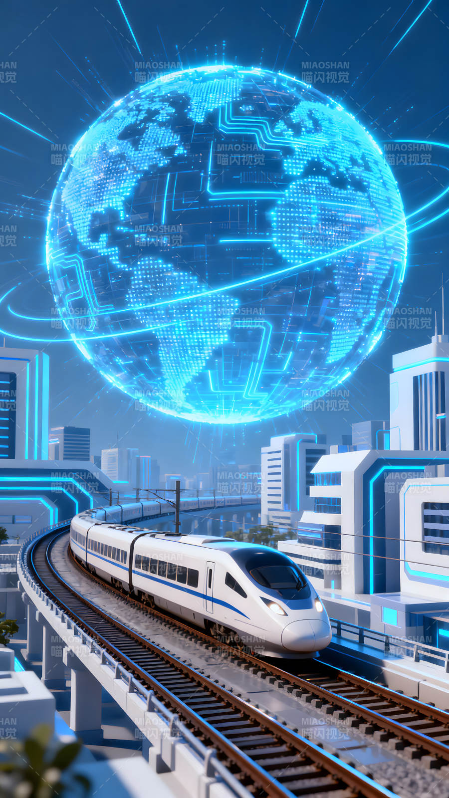 未来科技城市中的高速列车图片