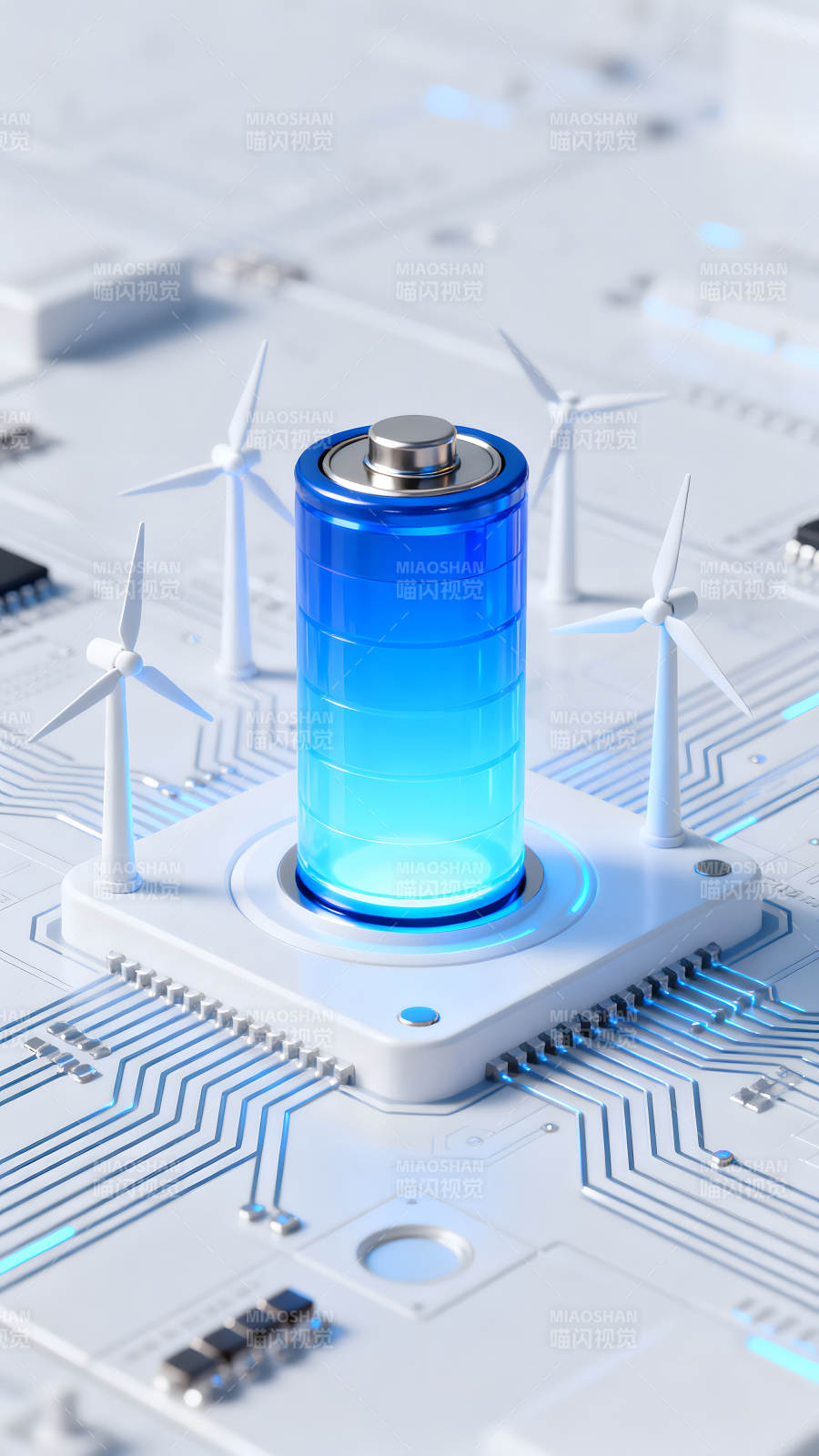 电池与风能的未来能源概念图图片