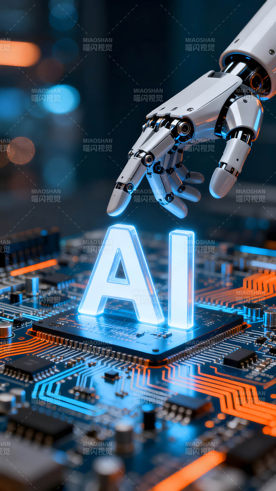 AI技术与机器人手互动图片