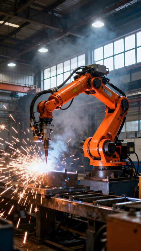工业机器人焊接火花四溅图片