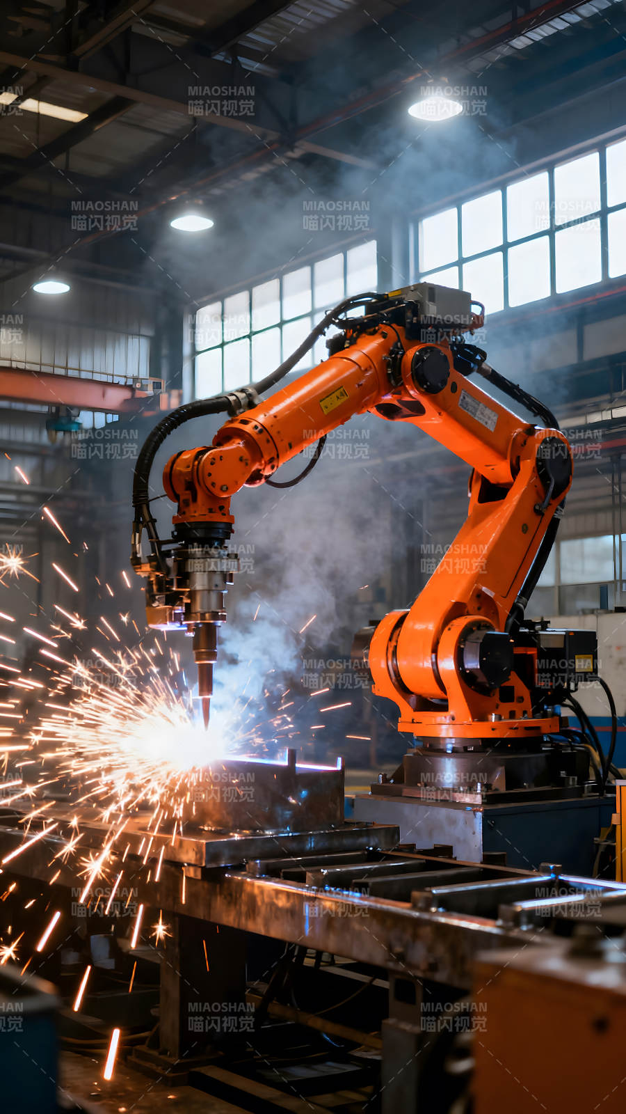 工业机器人焊接火花四溅图片