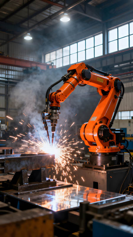工业机器人焊接火花四溅图片